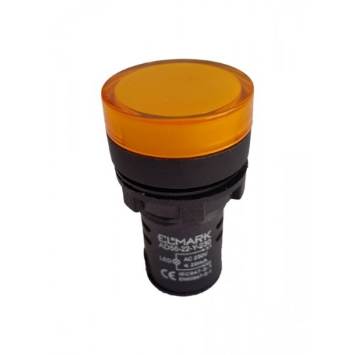 Lampa LED prezenta tensiune, portocaliu, 22mm, 230V, Elmark cod AD56-22-Y-230